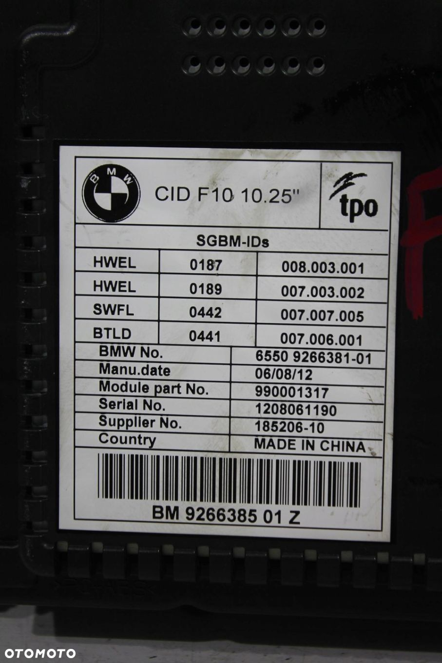 EKRAN WYŚWIETLACZ 9266385 BMW 5 F10 F11 10-17 - 3