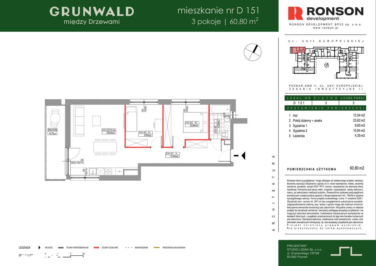 3-pokojowe mieszkanie 60m2 + balkon - Pełny obrazek: 2/11