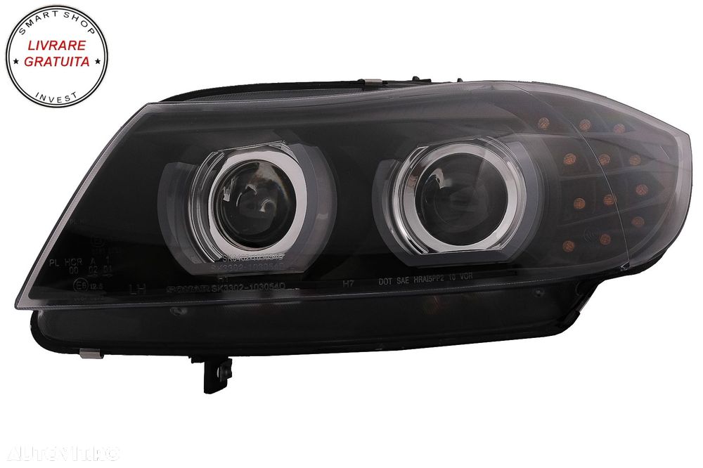 Faruri Xenon 3D Angel Eyes LED DRL BMW Seria 3 E90 E91 (2008-2011) Negru- livrare gratuita - 13