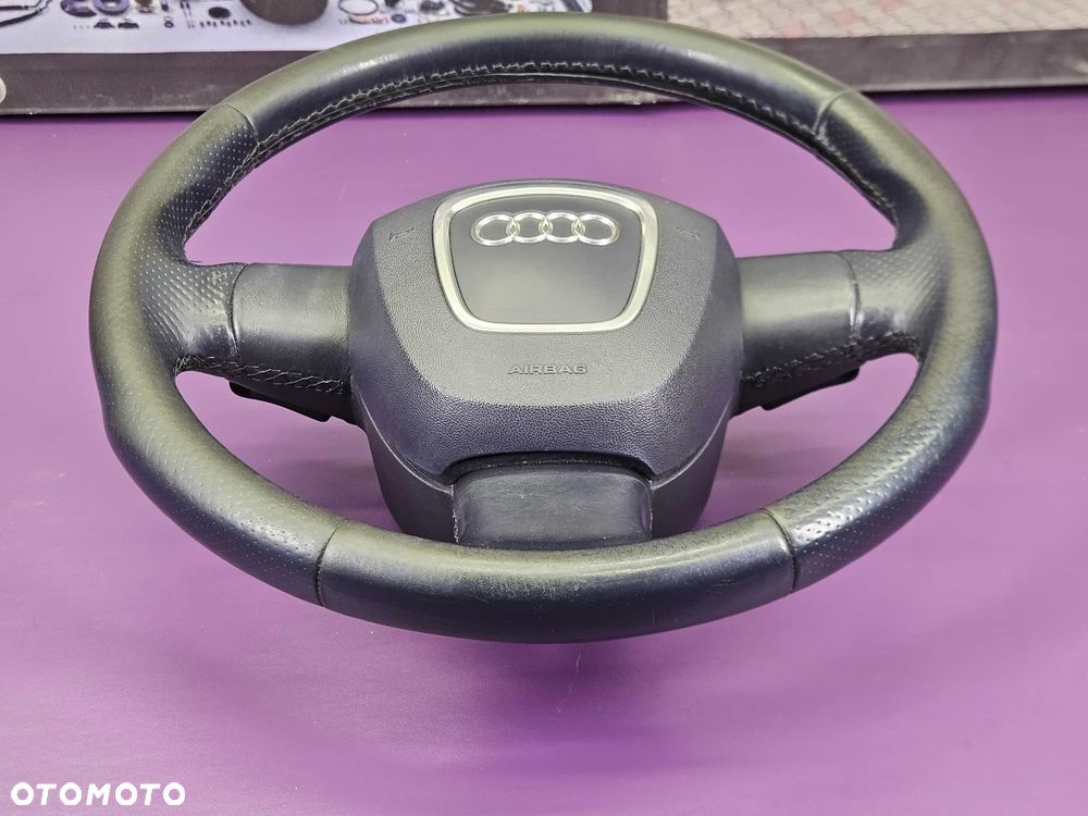 Kierownica Trzy 3 Ramienna Czarna Pikowana Skóra Łopatki Automat Air Bag Poduszka AUDI A6 C6 A4 B7 A3 8P - 4