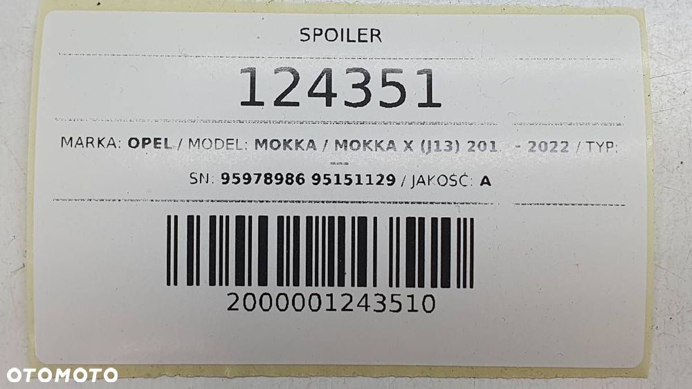 SPOILER LOTKA LAMPA STOP ŚWIATŁO 95978986 95151129 OPEL MOKKA X - 13