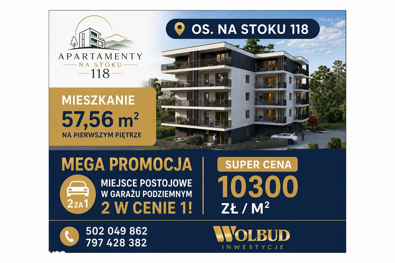 Mieszkanie 57,56 m² | 3 pokoje | Ip.| Na Stoku 118| 2 garaże w cenie 1