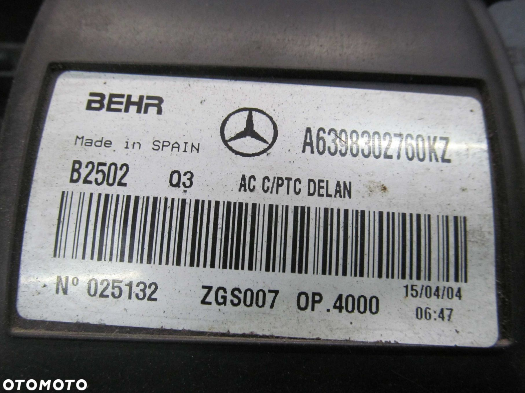MB VITO VIANO 639 NAGRZEWNICA KLIMATYZACJI A6398302760 KZ - 8