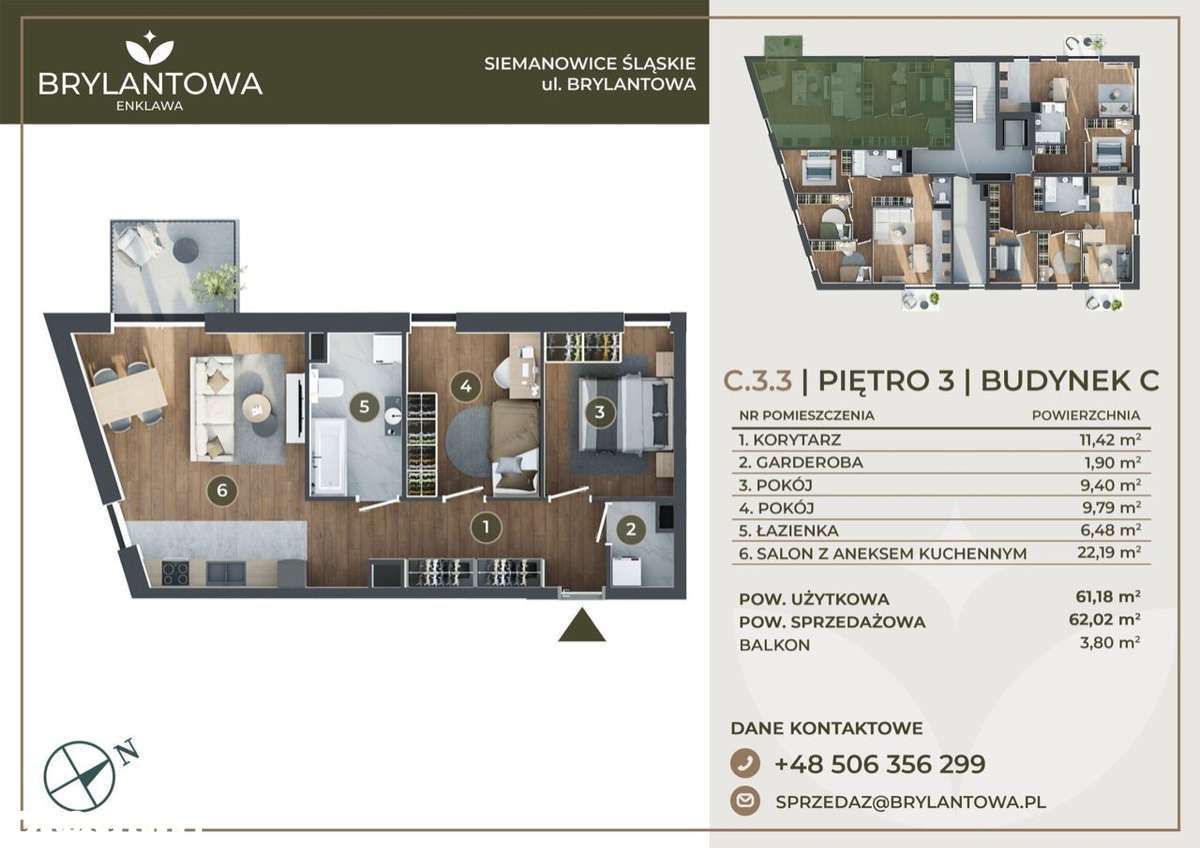 3 pokoje, balkon, winda, parking, zieleń, cisza