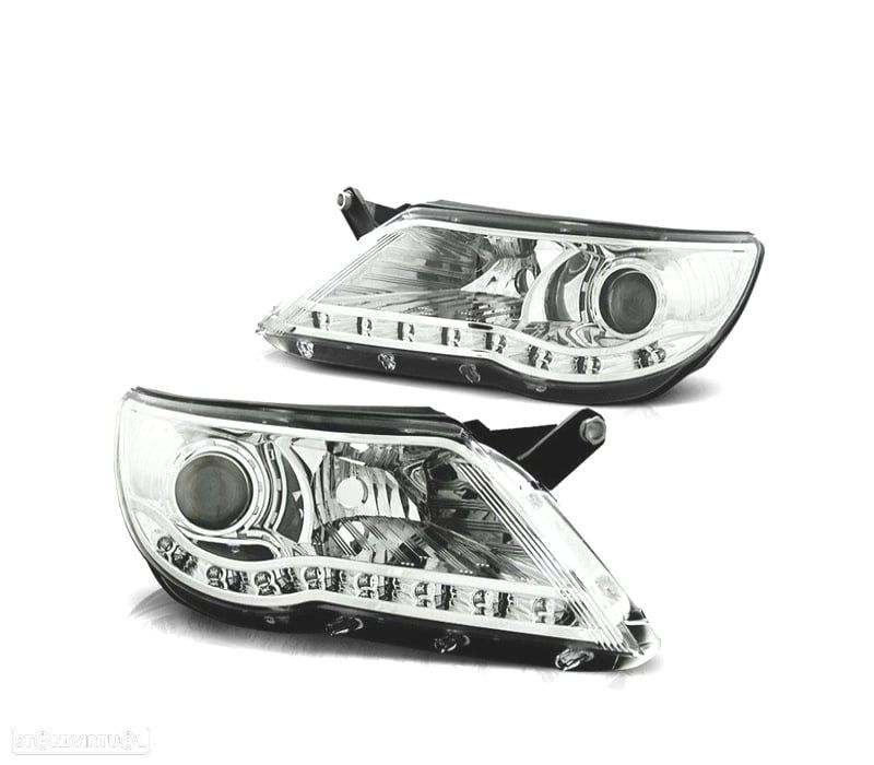 FAROIS FRONTAIS VOLKSWAGEN VW TIGUAN 07-11 LUZ DIURNA LED FUNDO CROMADO - 1