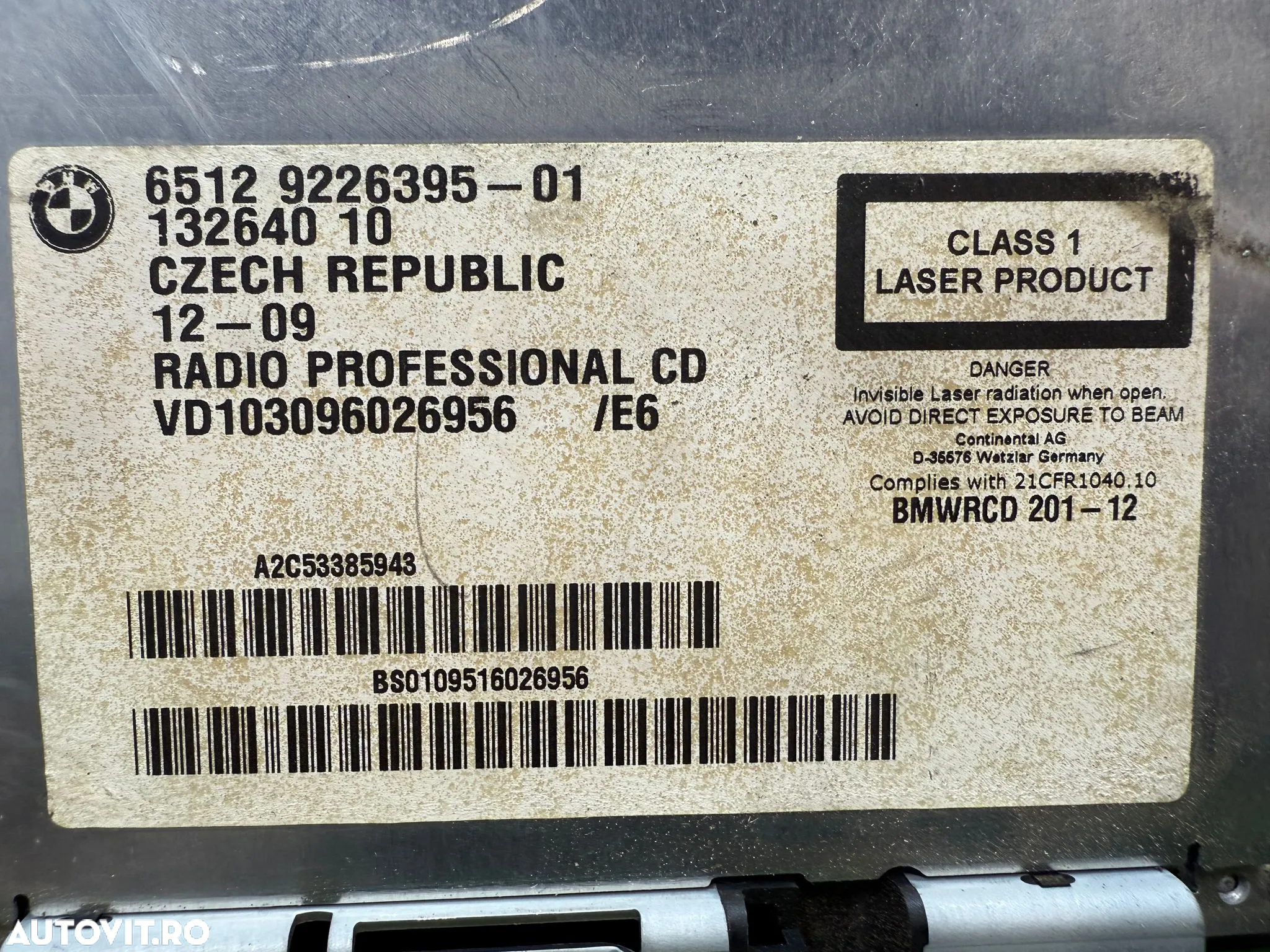 RADIO CD MULTIMEDIA BMW X1 E84 SDRIVE 18D 2.0 DIESEL 2010 COD OEM 6512922639501 65129226395 9226395 2009-2015 - 5