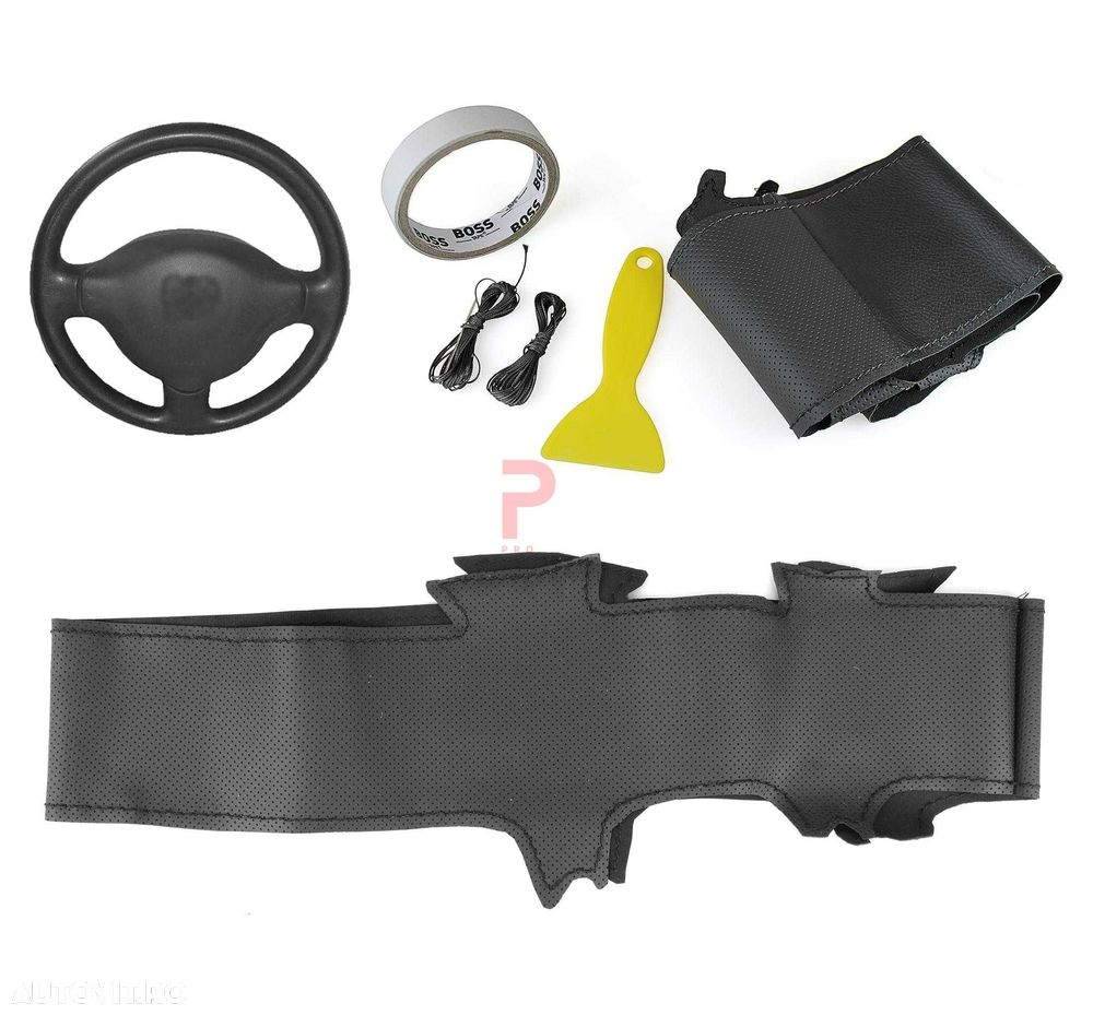 Husa volan piele negru 38 cm Peugeot Partner 2004-2011 - 1