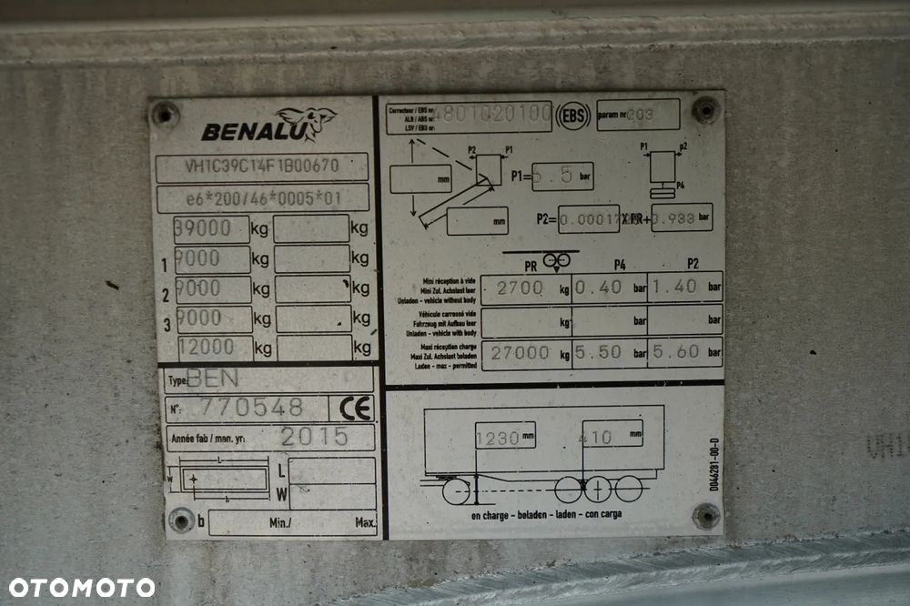Benalu WYWROTKA / 29 m3 / ALUMINIOWA / OŚ PODNOSZONA / WAGA: 5 000 KG / ALUFELGI / SAF / PLANDEKA ELEKTRYCZNA / SPROWADZONA - 18