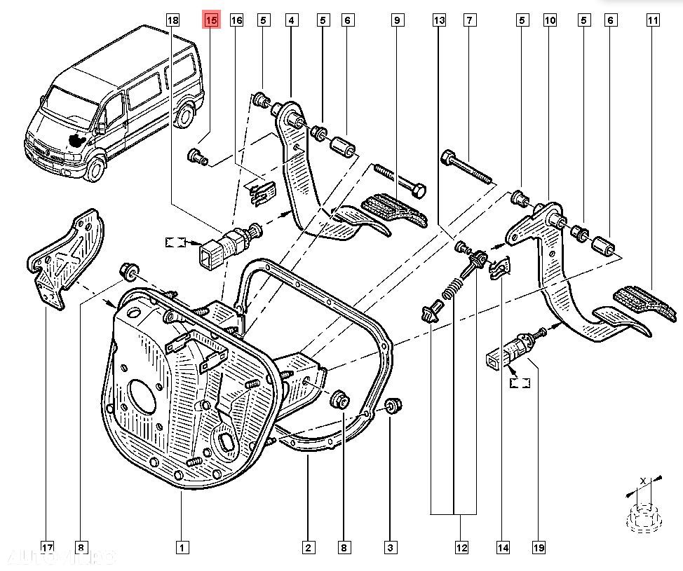 Bolt pedala Renault Master 1998-2007, Mascot - 1