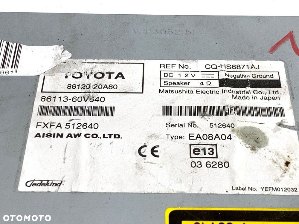 RADIO  TOYOTA AVENSIS Kombi (_T27_) 2009 - 2018 2.0 D-4D (ADT270_) 93 kW [126 KM] olej napędowy - 5