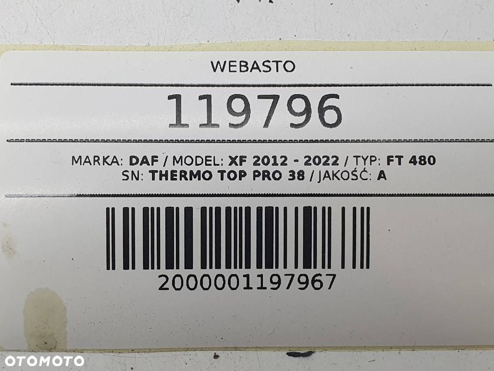 WEBASTO OGRZEWANIE POSTOJEOWE THERMO TOP 38 2294774 DAF XF 106 - 9