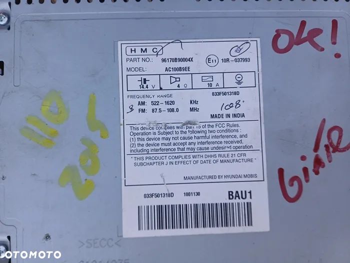 Radio Fabryczne CD MP3 Hyundai I10 II 2014-18 - 2