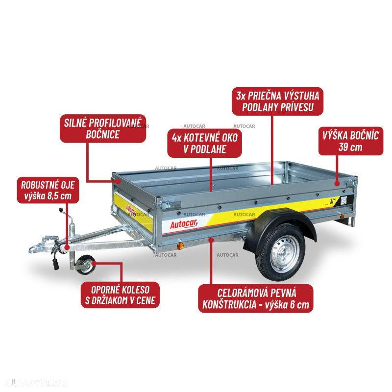 Autocar Remorca auto 210x112 fara sistem de franare cu o axa de 750kg - 2