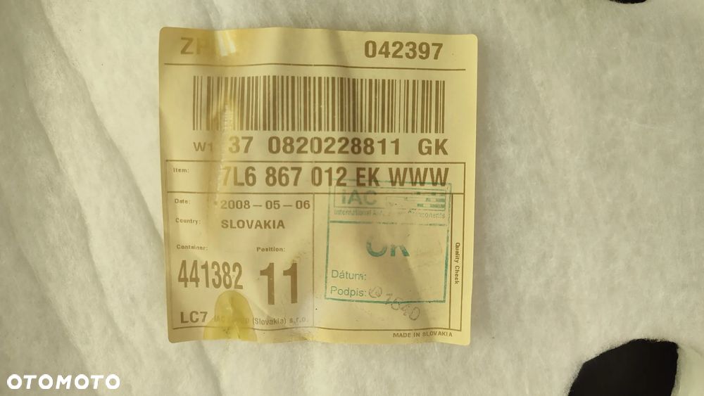 VW TOUAREG 7L 03-09R TAPICERKA BOCZEK DRZWI PRZOD PRAWY PASAZERA LATTE MACCHIATO 7L6867012 EK - 8