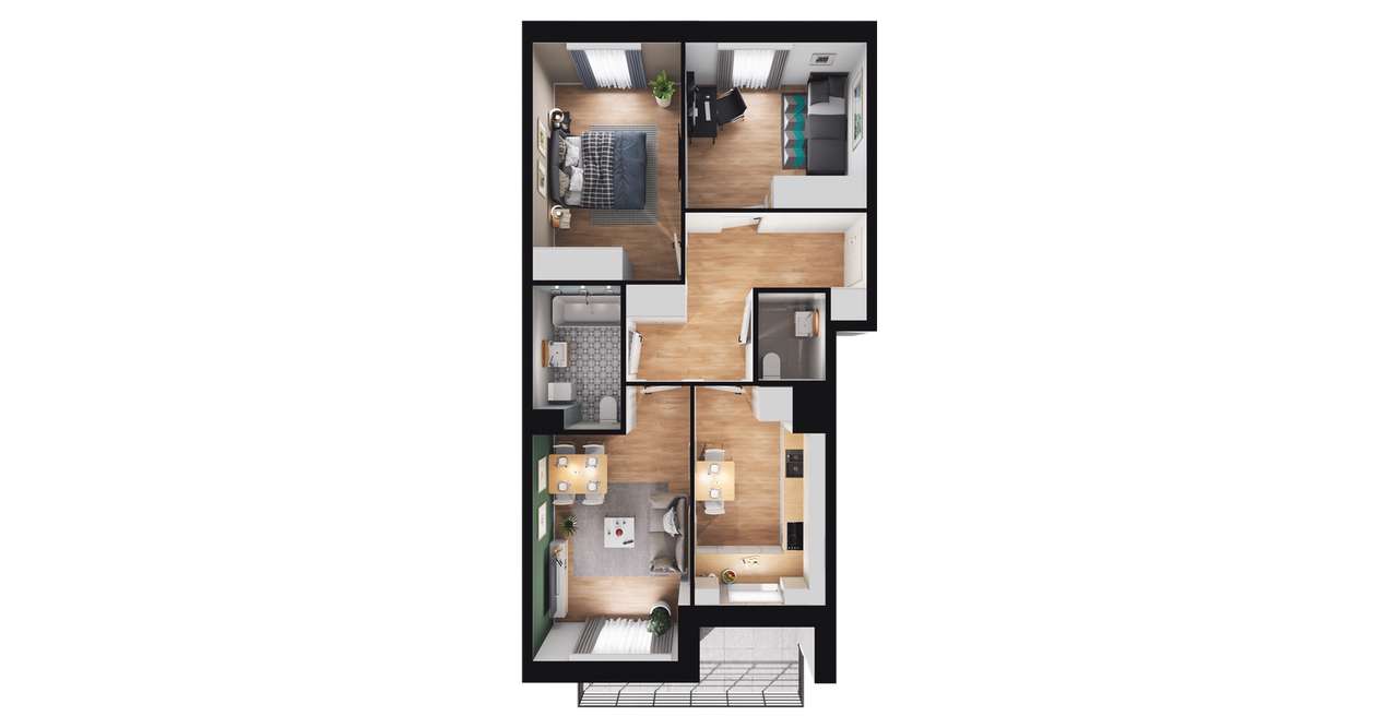 3-pokojowe mieszkanie 58m2 + balkon - Pełny obrazek: 3/7