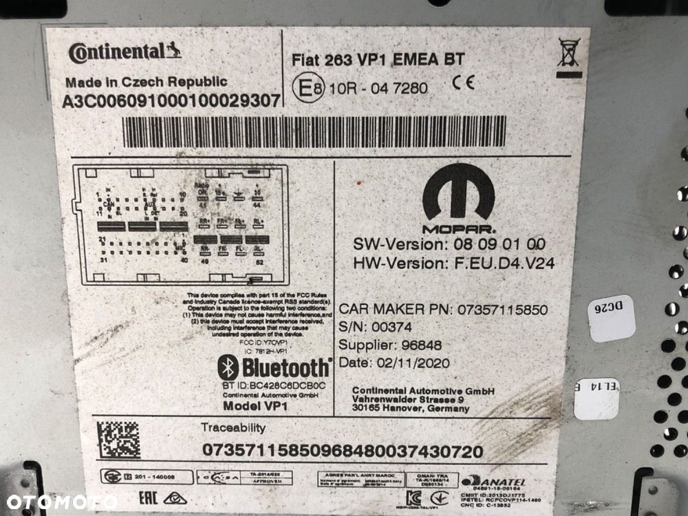 RADIO  FIAT DOBLO Cargo (263_) 2010 - 2022 1.6 D Multijet 77 kW [105 KM] olej napędowy 2010 - 2022 - 5