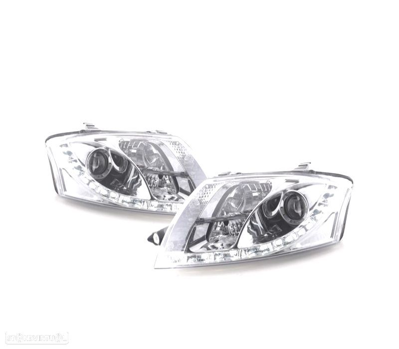 FARÓIS AUDI TT 98-05 LUZ DIURNA LED FUNDO CROMADO - 1