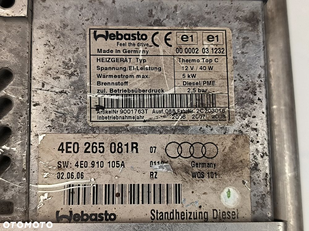 Ogrzewanie postojowe Webasto 4E0265081R AUDI A8 D3 - 6