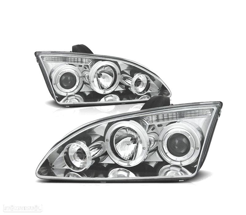 FARÓIS ANGEL EYES FORD FOCUS 04-08 FUNDO CROMADO - 1
