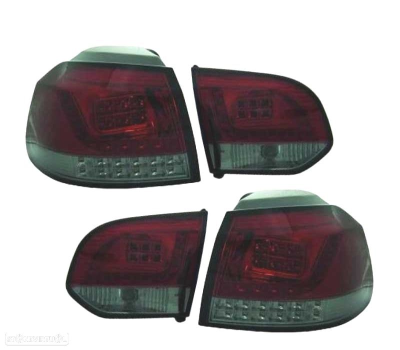 FARÓIS VOLKSWAGEN VW GOLF 6 08-12 LED VERMELHO/CRÓMIO ESCURECIDO - 1