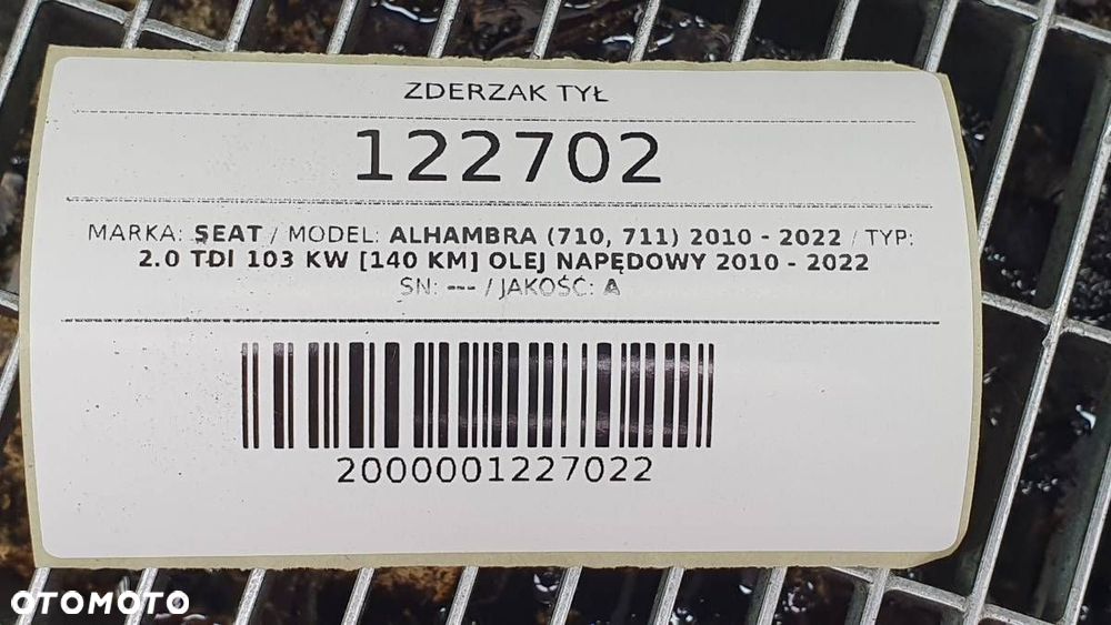 ZDERZAK TYŁ TYLNY SEAT ALHAMBRA VW SHARAN 7N II PDC CZUJNIK HAK - 19