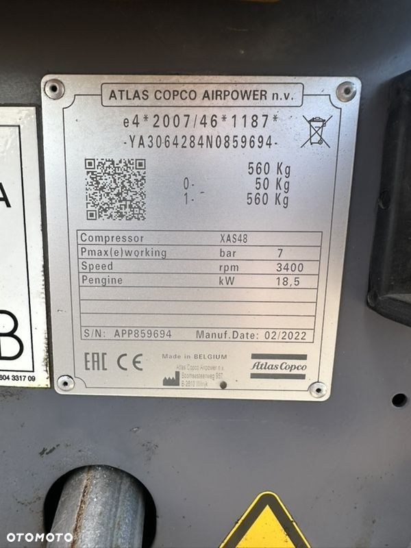 Atlas Copco XAS48 KOMPRESOR Sprezarka srubowa jak nowa - 7