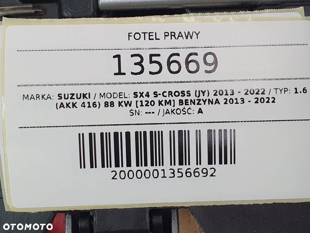 FOTEL PRAWY PASAŻERA SUZUKI SX4 S-CROSS JY EUROPA - 9