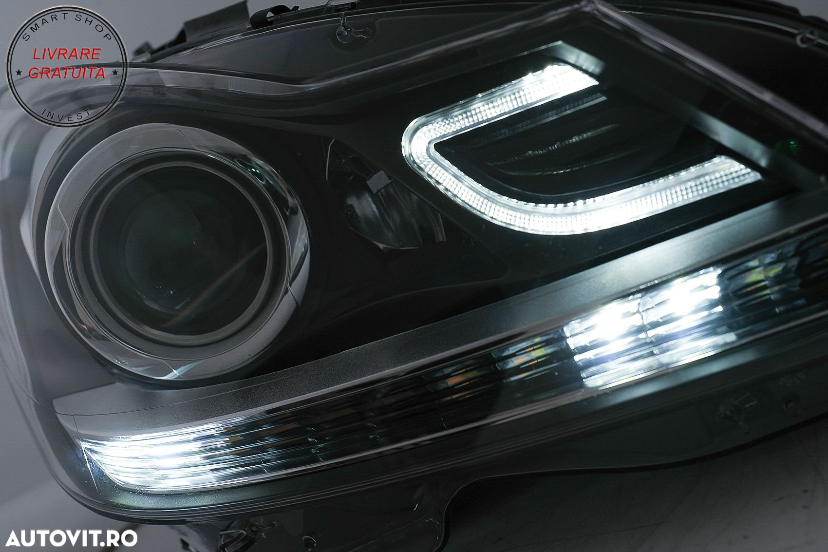 Faruri LED DRL Mercedes C-Class W204 S204 Facelift (2011-2014) Negru Semnal Dinami- livrare gratuita - 4