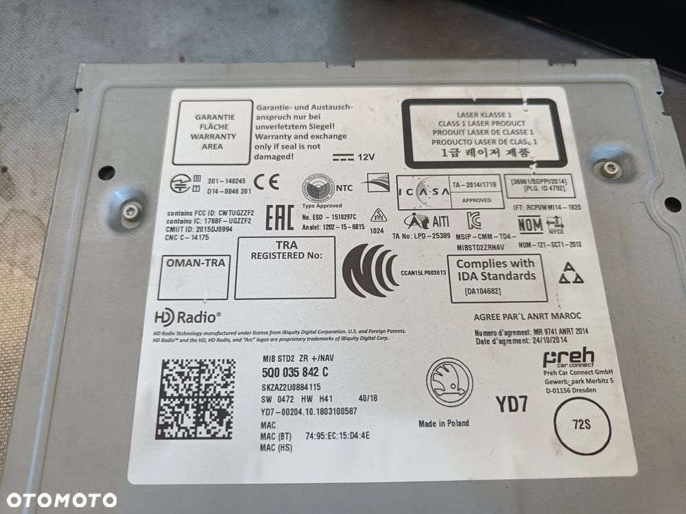 Radio Ekran Skoda Kodiaq Czytnik Multimediów Wyświetlacz 5Q0035842C 565919605C - 3