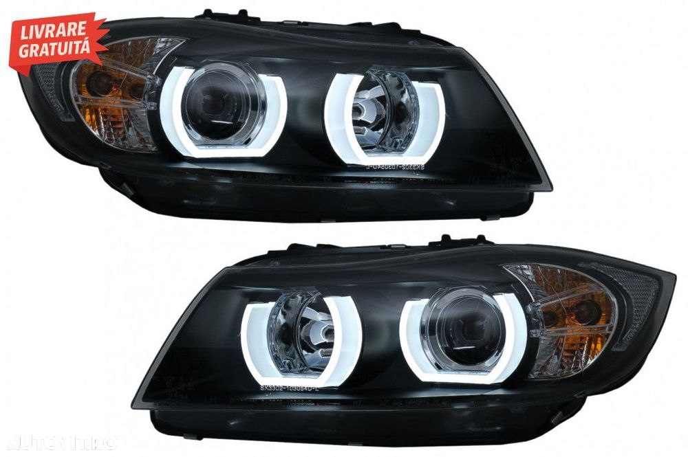 Faruri Xenon U-Led 3D Dual Halo Rims BMW Seria 3 E90 Limuzina E91 Tour - 1