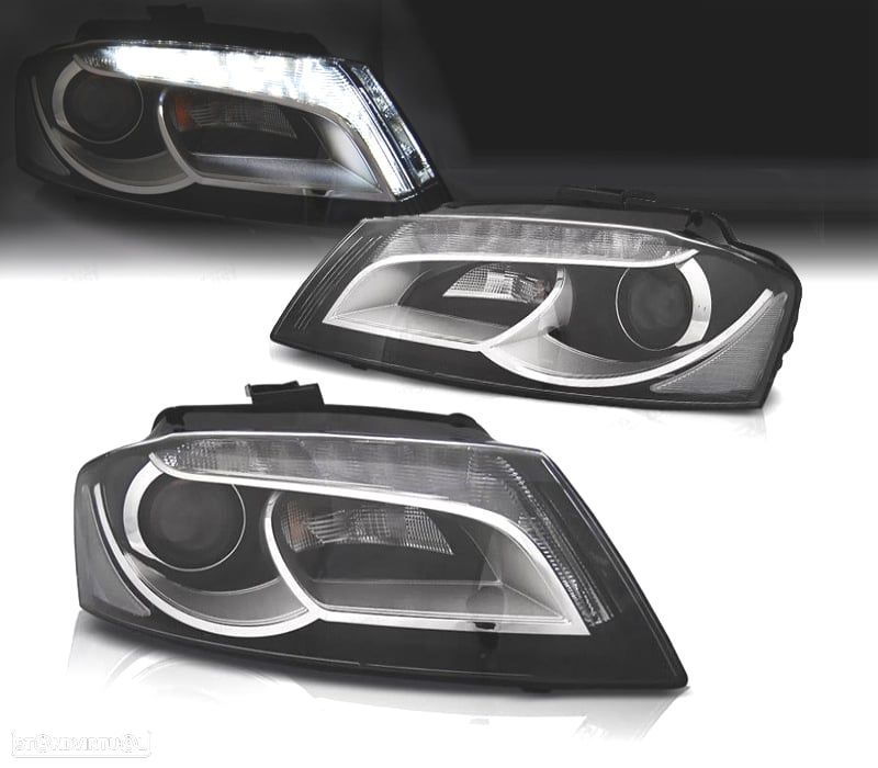 FARÓIS COM LUZ DIURNA TRU DRL PARA AUDI A3 8P 08-12 FUNDO PRETO - 1