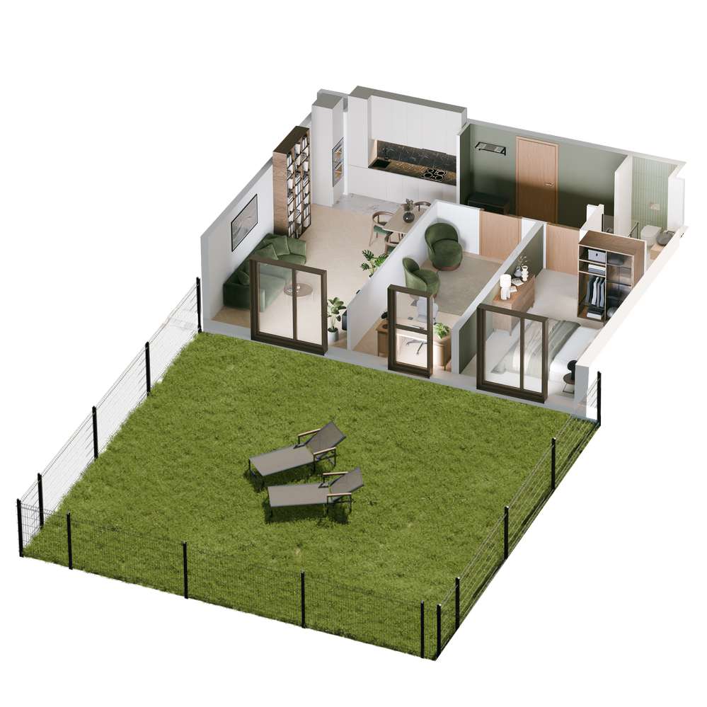 3 pokoje, 56,40 m²,ogród, nowe, Harmony Garden
