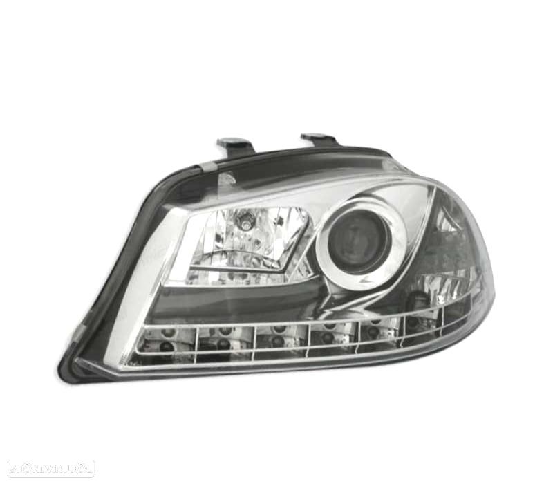 FARÓIS SEAT IBIZA CORDOBA 6L 02-08 LUZ DIURNA LED FUNDO CROMADO - 2