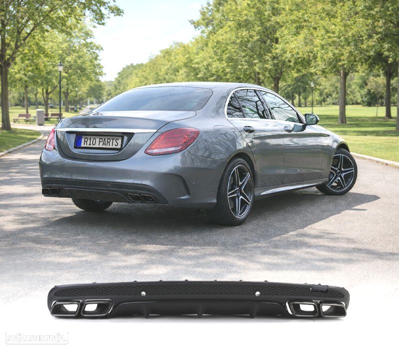 DIFUSOR MERCEDES CLASSE C W205 SEDAN 13-18 LOOK AMG + PONTEIRAS DE ESCAPE PRETAS - 1