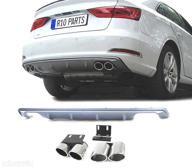 DIFUSOR TRASEIRO AUDI A3 8V BERLINA CABRIO 12-16 + PONTEIRAS ESCAPE LOOK S3 - 2