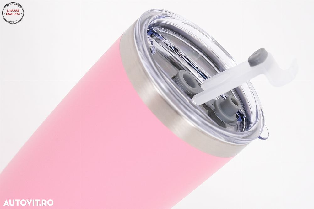 Cana Termoizolanta Otel Inoxidabil SS304 cu Capac Perete Dublu 590ml Roz- livrare gratuita - 4