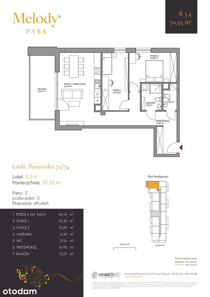 3-pokojowe mieszkanie 70m2 + balkon Bezpośrednio - Pełny obrazek: 2/12