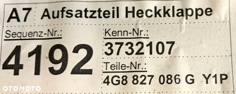 Audi OE A7 4G8 Spoiler Blenda Klapy Tylnej Listwa oświetleniowa klamka Kolor Szary LY1P Oryginał - 5