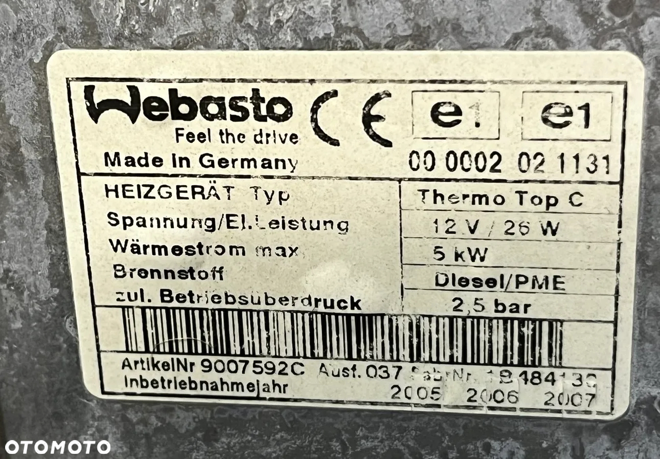 DOGRZEWACZ 5KW THERMO TOP C WEBASTO OGRZEWANIE POSTOJOWE VW T5 CARAVELLE DOKA MULTIVAN TRANSPORTER 7H0815071C   EU - 9