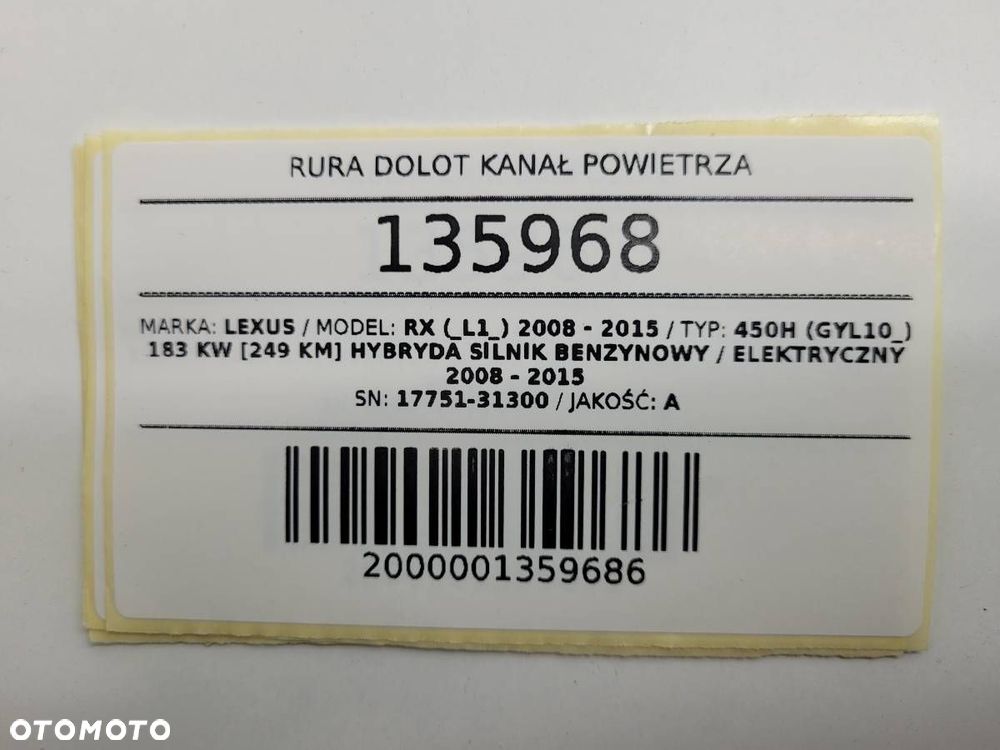 RURA DOLOT KANAŁ POWIETRZA LEXUS RX 450H III 17751-31300 - 7