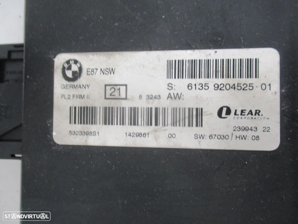 Unidade de controle módulo de luz BMW 1 Series E87 LCI ECU PL2 FRM II Lear 9204525 - 3