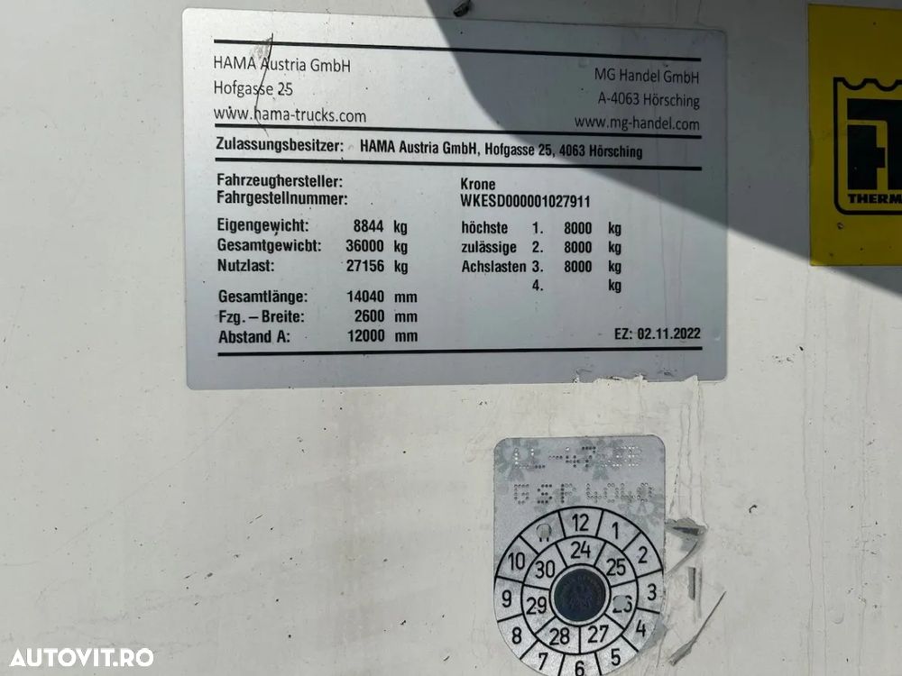 Krone Thermoking, Axa liftanta,8805 ore functionare, lada paleti,  factura externa - 6