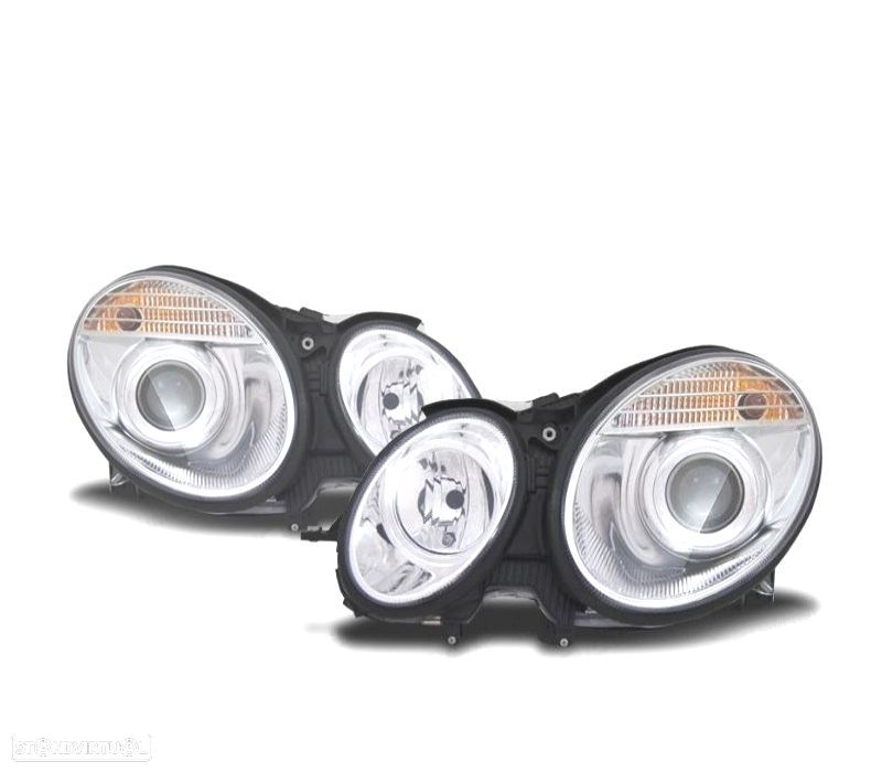 FARÓIS LUPA MERCEDES CLASSE E W211 06-09 FUNDO CROMADO - 1