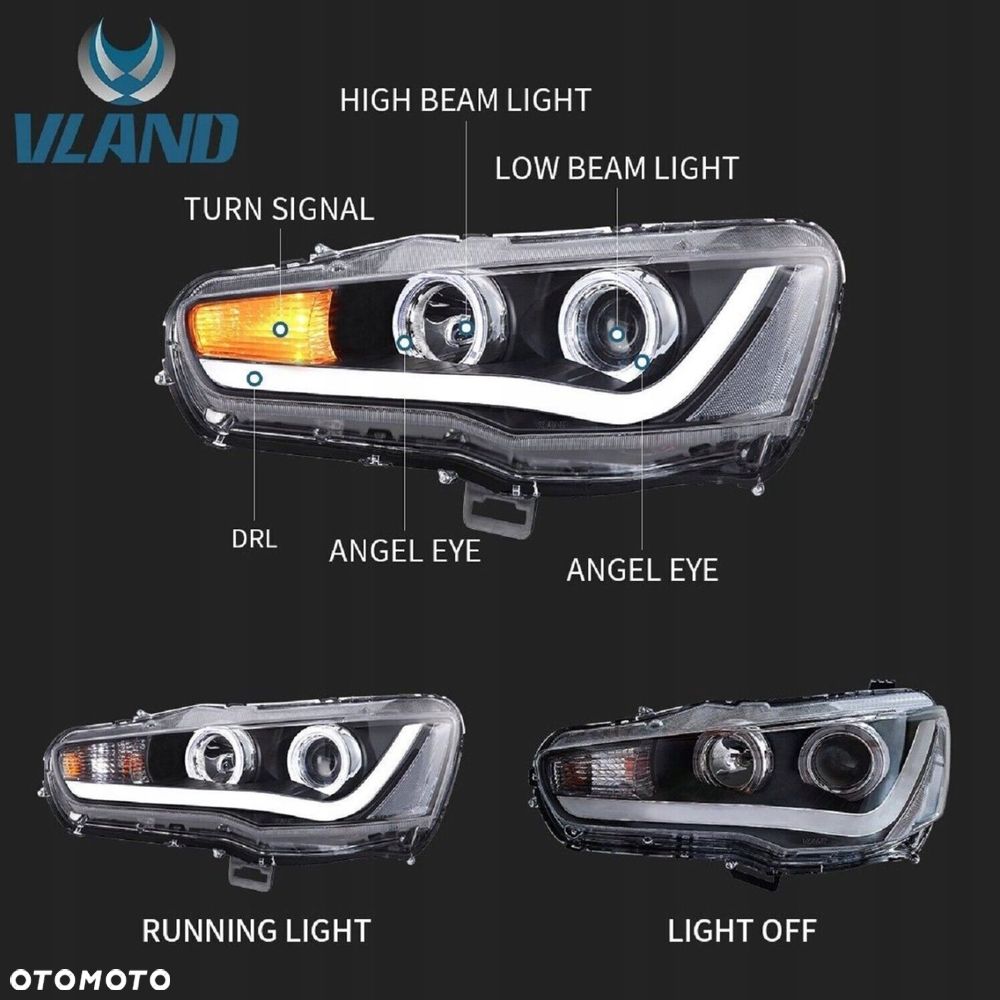 Reflektor Lampa L+R Ringi LED Bi Soczewka Mitsubishi Lancer VIII 8 07- EVO - 6