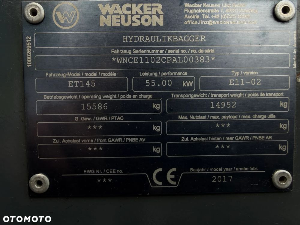 Wacker Neuson ET145 Koparka Gąsienicowa 15 ton. Maszyna jak Nowa 2018 rok. 3400Mtg silnik PERKINS. Maszyna Pełny Oryginał. Aktualna DEKRA BMWT oraz aktualne serwisy Eksploatacyjne! Sprowadzona z Norwegii, KLIMA, KAMERY, własna pompa tankowania, Nagłośnienie, Zero luzów i wycieków! OKAZJA. Szybkozłącze Hydrauliczne. Skrętne ramię. Dodatkowe linie hydrauliczne! 2 łyżki - 4
