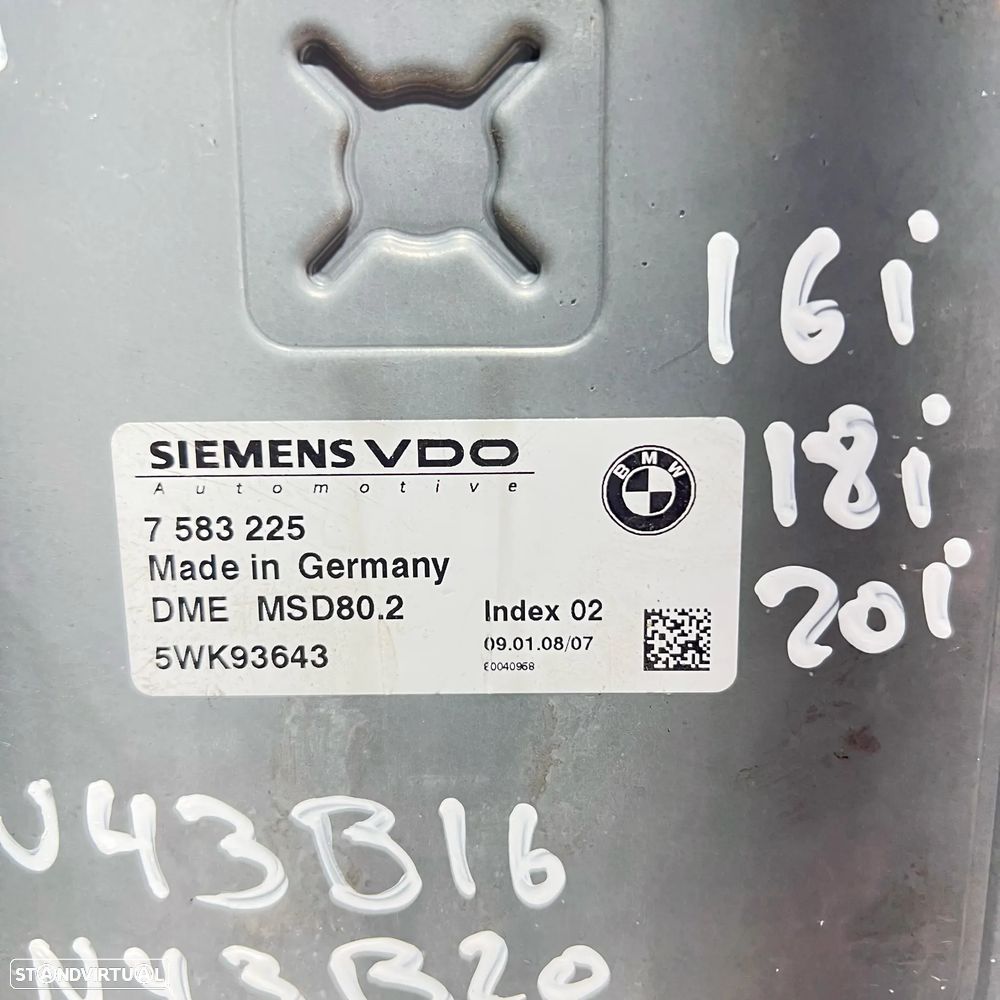 .Centralina Original Motor Siemens VDO BMW 2.0 N43 N43B20 5WK93643 / 7 583 225 - 3