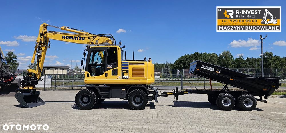 Komatsu PW160-10 ( PW 160, 148) głowica Engcon Rototilt szczypce przyczepa BIGAB BT-8 - 1
