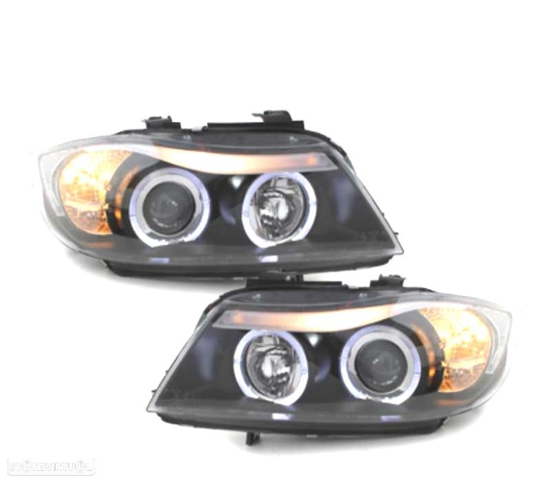 FARÓIS BMW E90 E91 05-08 ANGEL EYES FUNDO PRETO - 2