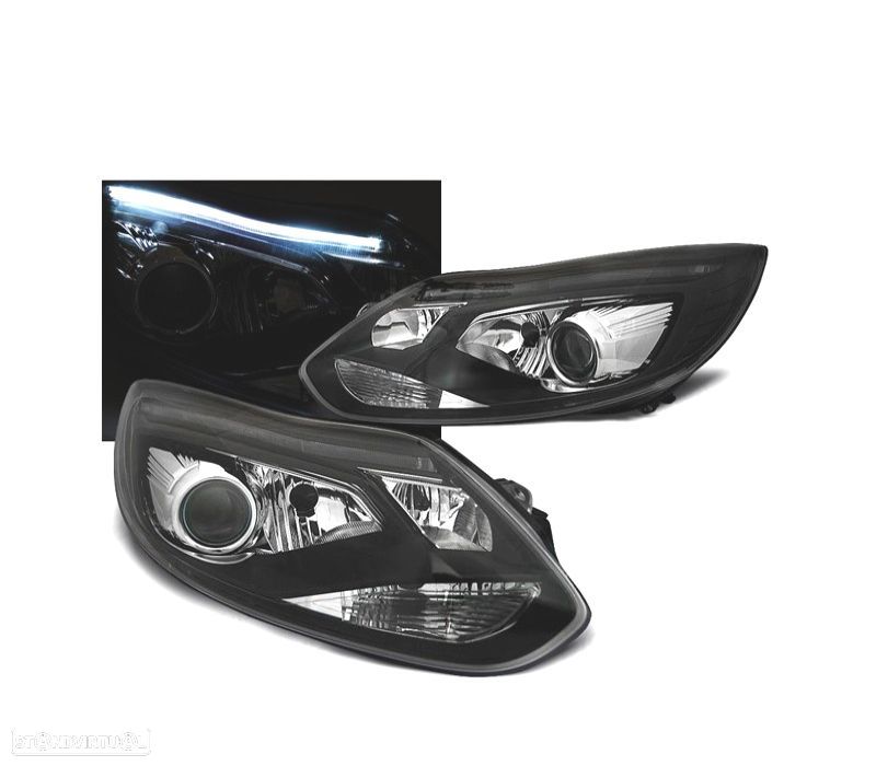 FARÓIS FRONTAIS FORD FOCUS 11-14 TUBE LIGHT FUNDO PRETO - 1