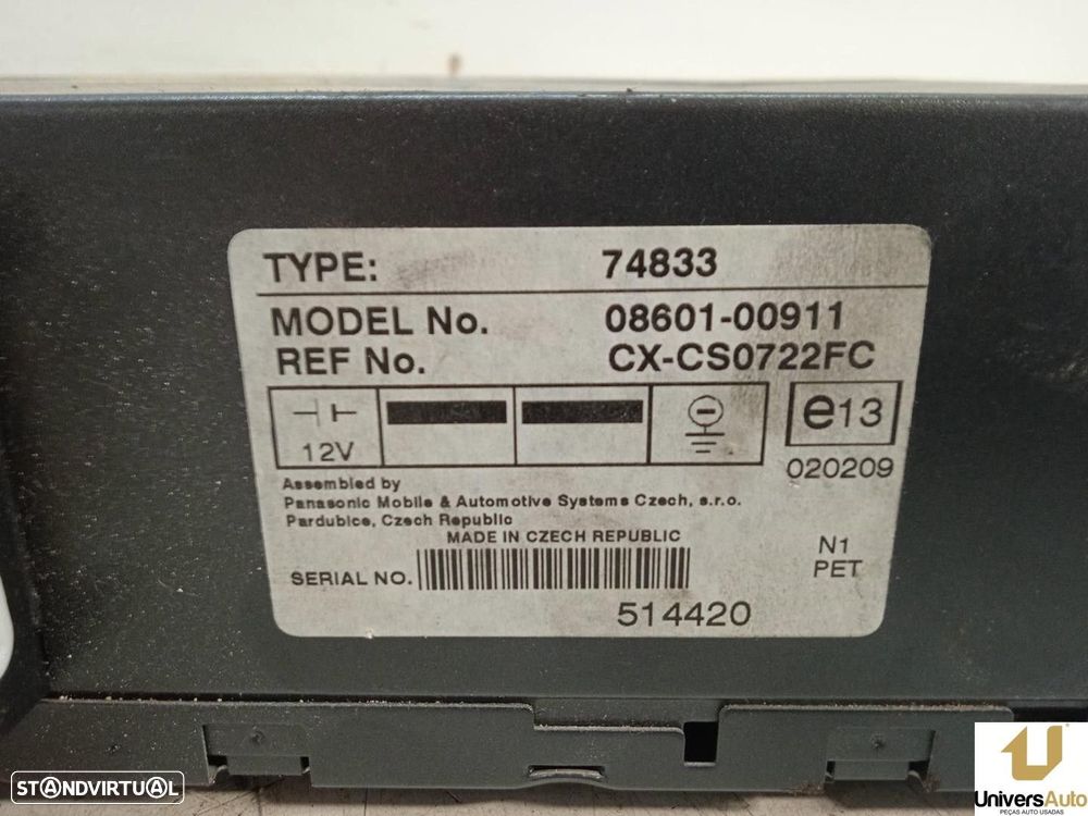 SISTEMA AUDIO / RADIO CD TOYOTA RAV 4 II 2001 -0860100911 - 1